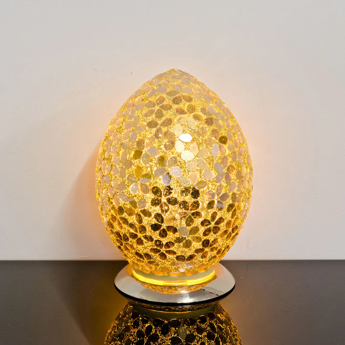 Medium Gold Flower Mosaic Egg Lamp