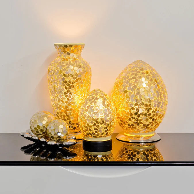 Medium Gold Flower Mosaic Egg Lamp