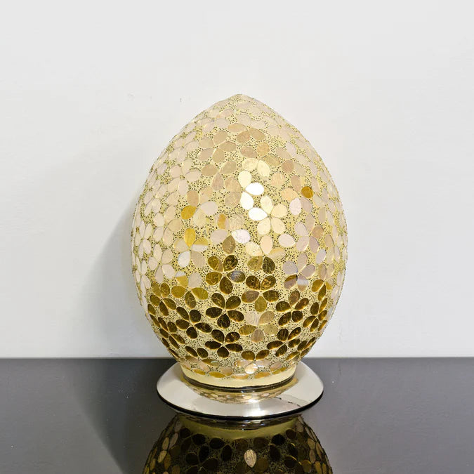 Medium Gold Flower Mosaic Egg Lamp