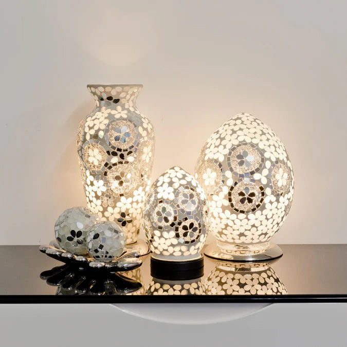 Medium Art Deco Mirrored Flower Egg Lamp